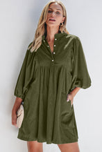 Load image into Gallery viewer, Vineyard Green Corduroy Snap Buttons Empire Waist Bracelet Sleeve Dress
