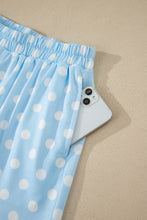 Load image into Gallery viewer, Pink Polka Dot Print Color Block Trim Mock Neck Short Set
