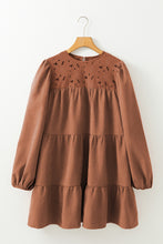 Load image into Gallery viewer, Chestnut Floral Lace Crochet Tiered Ruffled Mini Dress
