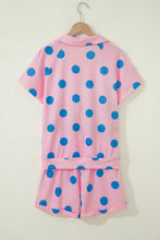 Load image into Gallery viewer, Beige Polka Dot Print V Neck Tee Short Set
