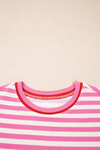 Load image into Gallery viewer, Pink Stripe Contrast Trim Short Sleeve Top Loose Shorts 2pcs Casual Outfit
