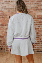 Load image into Gallery viewer, Light Grey Contrast Striped Bands Cropped Pullover and Athletic Short Set
