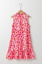 Load image into Gallery viewer, Pink Abstract Print Frilly Neck Sleeveless Mini Dress

