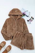 Load image into Gallery viewer, Parchment Zip Up Hoodie Drawstring Shorts Sherpa 2pcs Outfit
