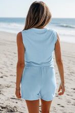 Load image into Gallery viewer, Mint Green Ribbed Button V Neck Tank Top and Shorts Set
