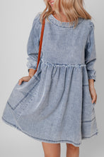 Load image into Gallery viewer, Beau Blue Light Wash High Waist Loose Fit Denim Mini Dress
