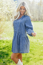 Load image into Gallery viewer, Myosotis Puff Sleeve V Neck Ruffled Loose Denim Mini Dress
