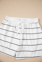 Load image into Gallery viewer, White Stripe Zip up Drop Shoulder Pullover and Short 2pcs Outfit
