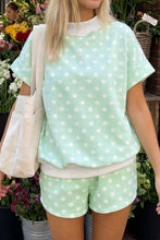 Load image into Gallery viewer, Pink Polka Dot Print Color Block Trim Mock Neck Short Set
