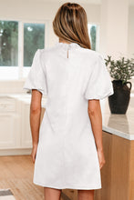Load image into Gallery viewer, Moss Green Frilled Round Neck Short Puff Sleeve Shift Mini Dress
