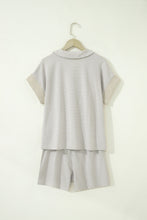 Load image into Gallery viewer, Sky Blue Stripe Dolman Sleeve Polo Shirt and Drawstring Shorts Set
