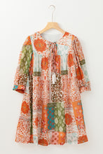 Load image into Gallery viewer, Orange Boho Paisley Mixed Print 3/4 Sleeve Chiffon Loose Dress
