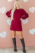 Load image into Gallery viewer, Racing Red Contrast Striped Bow Detail Drop Shoulder Sweatshirt Dress with Pockets
