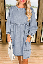 Load image into Gallery viewer, Beau Blue Light Wash High Waist Loose Fit Denim Mini Dress
