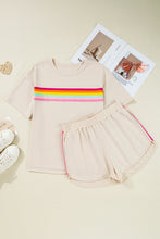 Load image into Gallery viewer, Beige Vibrant Striped Detail Athleisure 2pcs Short Set

