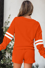 Load image into Gallery viewer, Orange Varsity Striped Sleeve Drop Shoulder Sweatshirt and Short Set
