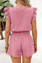 Load image into Gallery viewer, Black Textured Square Neck Top and Shirred High Waist Shorts Set
