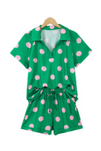 Load image into Gallery viewer, Beige Polka Dot Print V Neck Tee Short Set
