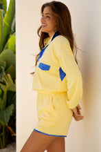 Load image into Gallery viewer, Yellow Color Block Patchwork Half Button Pullover and Shorts 2pcs Outfit
