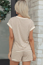 Load image into Gallery viewer, Black Stripe Half Buttons Top and Shorts Set
