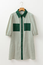 Load image into Gallery viewer, Green Patch Pockets Button Down Short Puff Sleeve Dress
