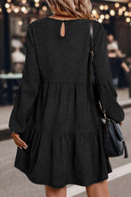 Load image into Gallery viewer, Dark Brown Lantern Sleeve Tiered Mini Dress
