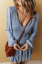 Load image into Gallery viewer, Ashleigh Blue Long Sleeve V Neck Smocked Tiered Mini Dress
