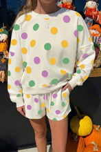 Load image into Gallery viewer, Multicolour Polka Dot Print Drop Shoulder Pullover Drawstring Shorts Set
