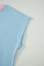 Load image into Gallery viewer, Clearly Aqua Soft Ribbed Color Block Trim Casual Short Set
