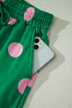 Load image into Gallery viewer, Beige Polka Dot Print V Neck Tee Short Set
