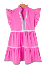 Load image into Gallery viewer, Strawberry Pink Ric Rac Colorblock Flutter Sleeve V Neck Tiered Dress
