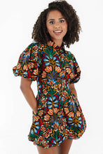 Load image into Gallery viewer, Multicolour Floral Puff Short Sleeve Shirt Mini Dress
