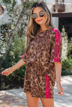Load image into Gallery viewer, Brown Contrast Striped Accent Leopard Short Set
