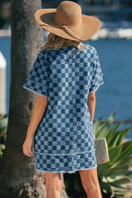 Load image into Gallery viewer, Sky Blue Frayed Hem Checkered Denim Mini Dress
