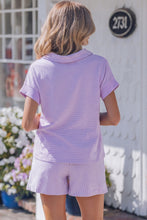 Load image into Gallery viewer, Sky Blue Stripe Dolman Sleeve Polo Shirt and Drawstring Shorts Set
