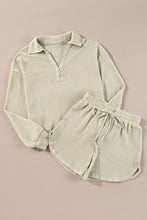 Load image into Gallery viewer, Parchment Textured Buttoned Long Sleeve Top 2 Piece Shorts Set
