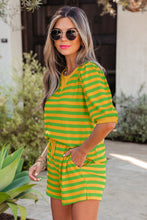 Load image into Gallery viewer, Pink Stripe Puff Short Sleeve T Shirt Matching Shorts Set
