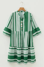 Load image into Gallery viewer, Green Boho Ethnic Print Half Button 3/4 Sleeve Casual Dress
