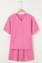 Load image into Gallery viewer, Apricot Textured V Neck T Shirt and Shorts Set
