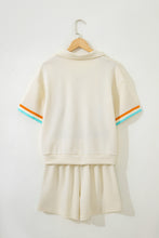 Load image into Gallery viewer, Apricot Colorful Striped Detail Half Zip Polo Tee Loose Shorts Set
