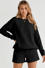 Load image into Gallery viewer, Green Textured Long Sleeve Top and Drawstring Shorts Set

