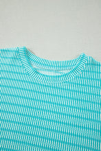 Load image into Gallery viewer, Green Stripe Raised Rib Loose Tee Drawstring Elastic Waist 2pcs Short Set
