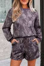 Load image into Gallery viewer, Brown Abstract Woodland Camo Print Baggy Pullover Drawstring Shorts Set
