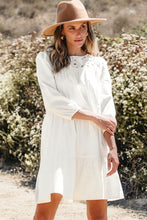 Load image into Gallery viewer, White Floral Lace Patchwork Bracelet Sleeve Tiered Mini Dress
