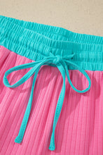 Load image into Gallery viewer, Clearly Aqua Soft Ribbed Color Block Trim Casual Short Set

