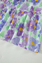 Load image into Gallery viewer, Purple Floral V Collar Short Sleeve Tiered Ruffle Mini Dress
