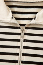 Load image into Gallery viewer, Black Stripe Ribbed Color Block Trim Zip Polo Tee Drawstring Shorts 2pcs Outfit
