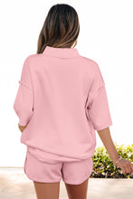 Load image into Gallery viewer, Yellow Cream Solid Color Exposed Seam Mock Neck Oversize Tee Casual Shorts 2pcs Outfit
