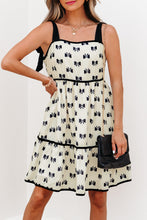 Load image into Gallery viewer, White Bow Knot Color Contrast Trim Knotted Shoulder Mini Dress
