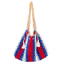 Load image into Gallery viewer, COLETTE Macrame Beach Bag In Red, White &amp; Blue

